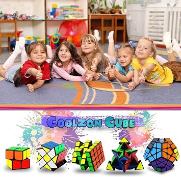 Coolzon 5 Pack Speed Magic Cubes, Magic Speed Cube Set 2x2 4x4 Fenghuolun Pyraminx Pyramid Megaminx Fenghuolun Puzzle Cube Toy for Children & Adults 8 Years & Up