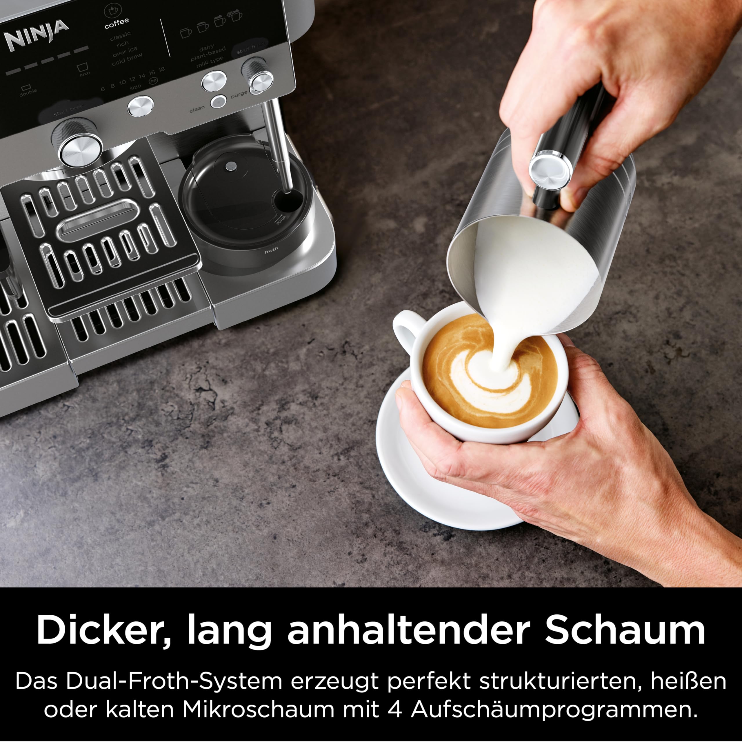 Ninja Luxe Premier 3-in-1 Kaffeemaschine für Espresso, Cold Brew & Filterkaffee, 4 Schaumeinstellungen, Grau-Metall