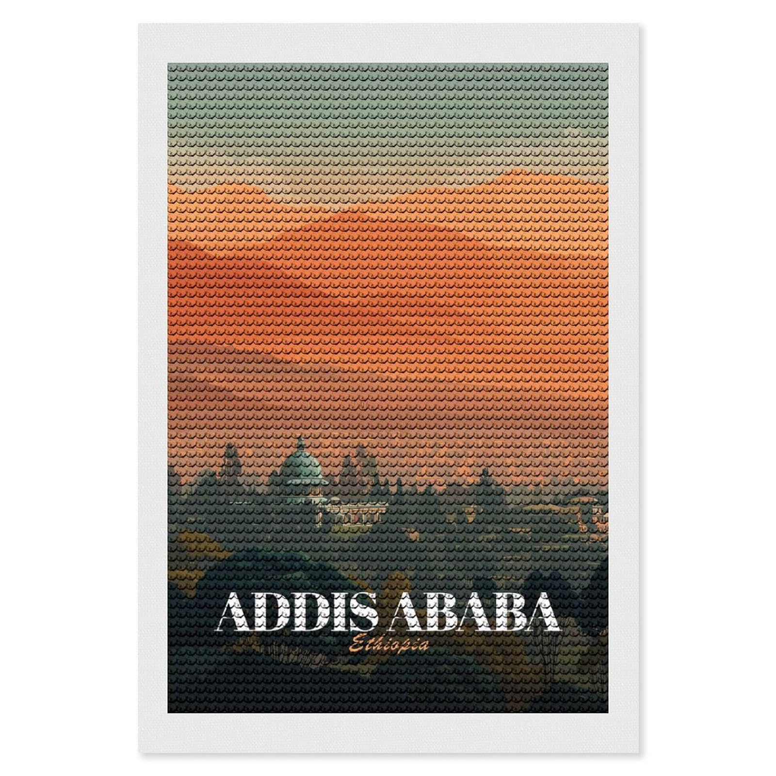 Junmoney Addis Ababa, Ethiopia Travel Diamond Painting Canvas Set 8"x12", Full Kit Included, Calming Craft to Unwind, Farmhouse Decor, Christmas Gift
