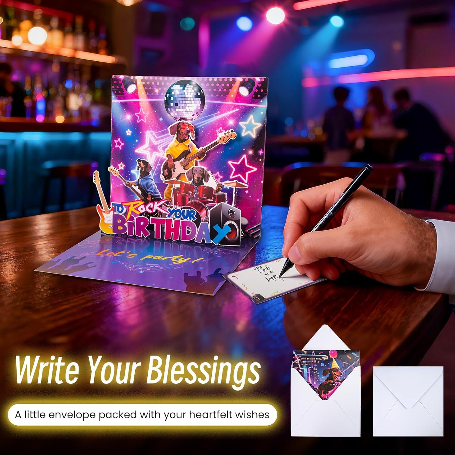 Birthday Card, Funny Birthday Cards for Men Women Kids, Exquisite MUSICAL & SHAKING & LIGHTING Rock Band Dog Pop-up Greeting Card Gifts with Envelope, 6.1 x 6.1 Inch - Image 5