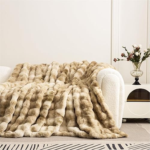 Victorio & Lucchino V&L Manta Imitación Piel De Conejo con Burbujas Jaspeadas. Super Suave, Cálida y Gruesa con Reverso De Sedalina (VL-80527) (Capuccino, 160x220cm) - 160 X 220 Cm - Capuccino