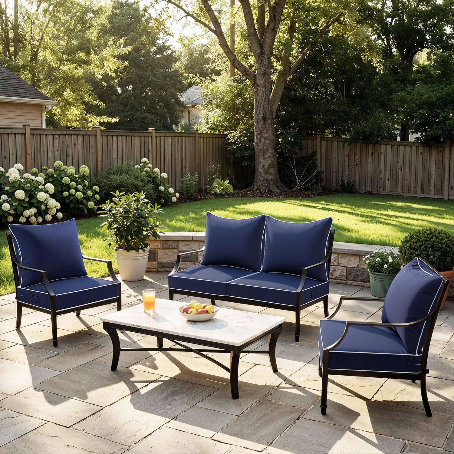 MIULEE Navy Outdoor Seat Cushion 24x24 Inch Set of 2 Waterproof & 3 Year Fade Resistant Deep Seat and Back Cushion for Patio Furniture Chair Sofa Couch with Handle and Adjustable Straps