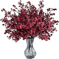 Waipfaru 6pcs Wine Red Baby's Breath Artificial Flowers - Real Touch Silk Gypsophila Bouquets for Fall Thanksgiving Autumn DIY Table Centerpieces