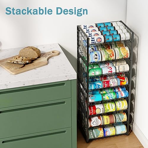 Miniatura 4 de Paquete de 2 organizadores apilables para latas para despensa, soporte ajustable para latas de alimentos enlatados, refrescos, bebidas,