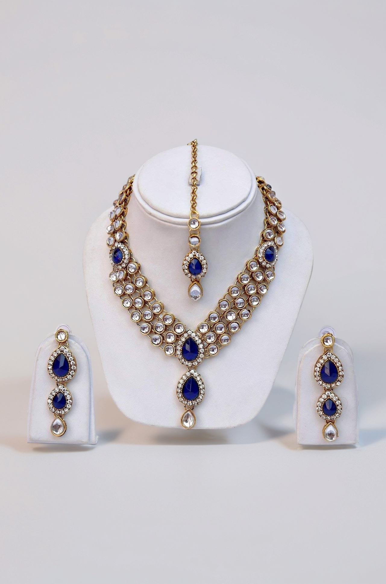 Latest Stylish 18k Gold Plated Traditional Kundan Necklace Jewellery Set for Women
