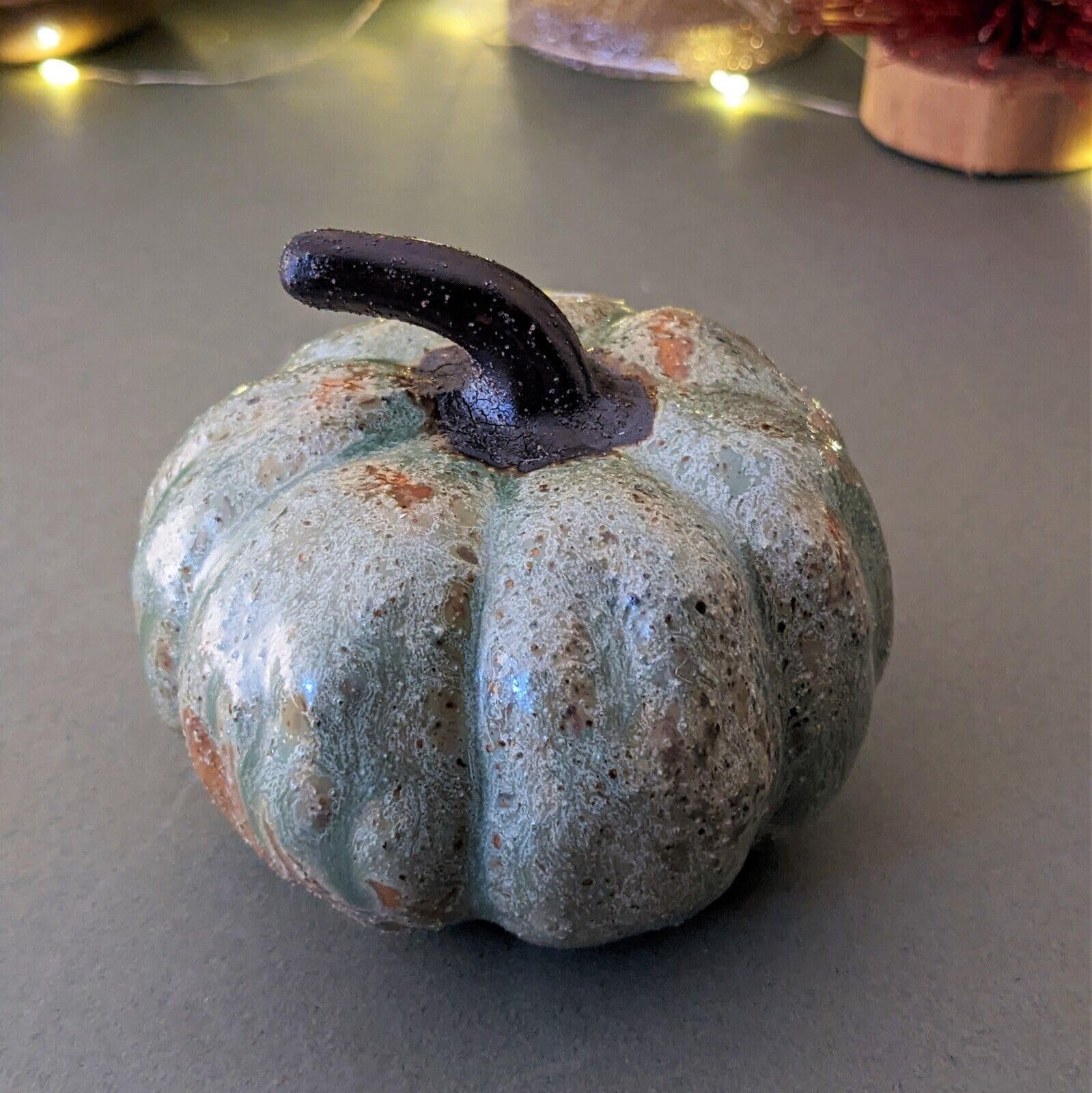 Fyne-Finds Green 10Cm Fall Autumn Halloween Pumpkin Rustic Decor Reactive Glazed Ceramic Ornament (Green)