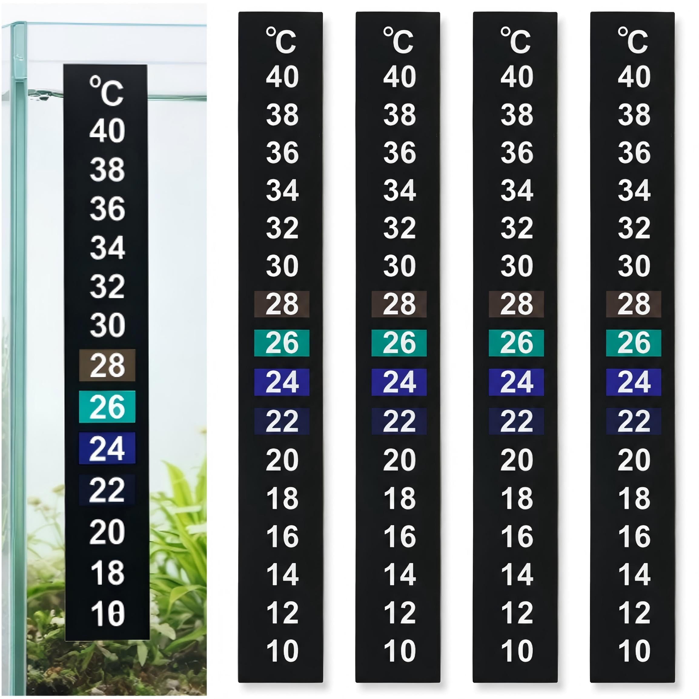 Stick-On LCD Thermometer Strips – 4 Pcs Adhesive 10–40°C Temperature Stickers for Aquariums, Fish Tanks, Home Brewing, Fermentation and Water Temperature Monitoring