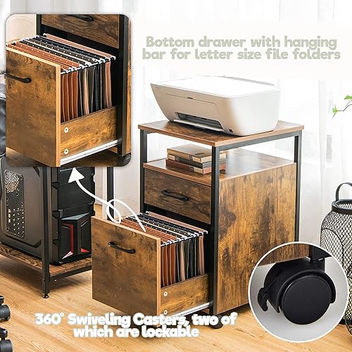 Miniatura 6 de LOKO Archivador móvil de 2 cajones, archivador rodante para debajo del escritorio con estante abierto, soporte de impresión con ruedas, archivador