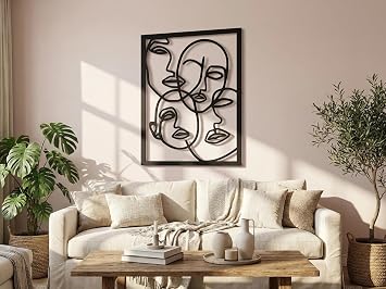 VAILLA Wall Art Decor Minimalist Abstract Woman Face Wall Decoration Wooden Modern 3D Sculptures Line Drawing Wall Art Decor Female Single Line Home Hanging for Bedroom Kitchen Bathroom Living Room Line Art 10