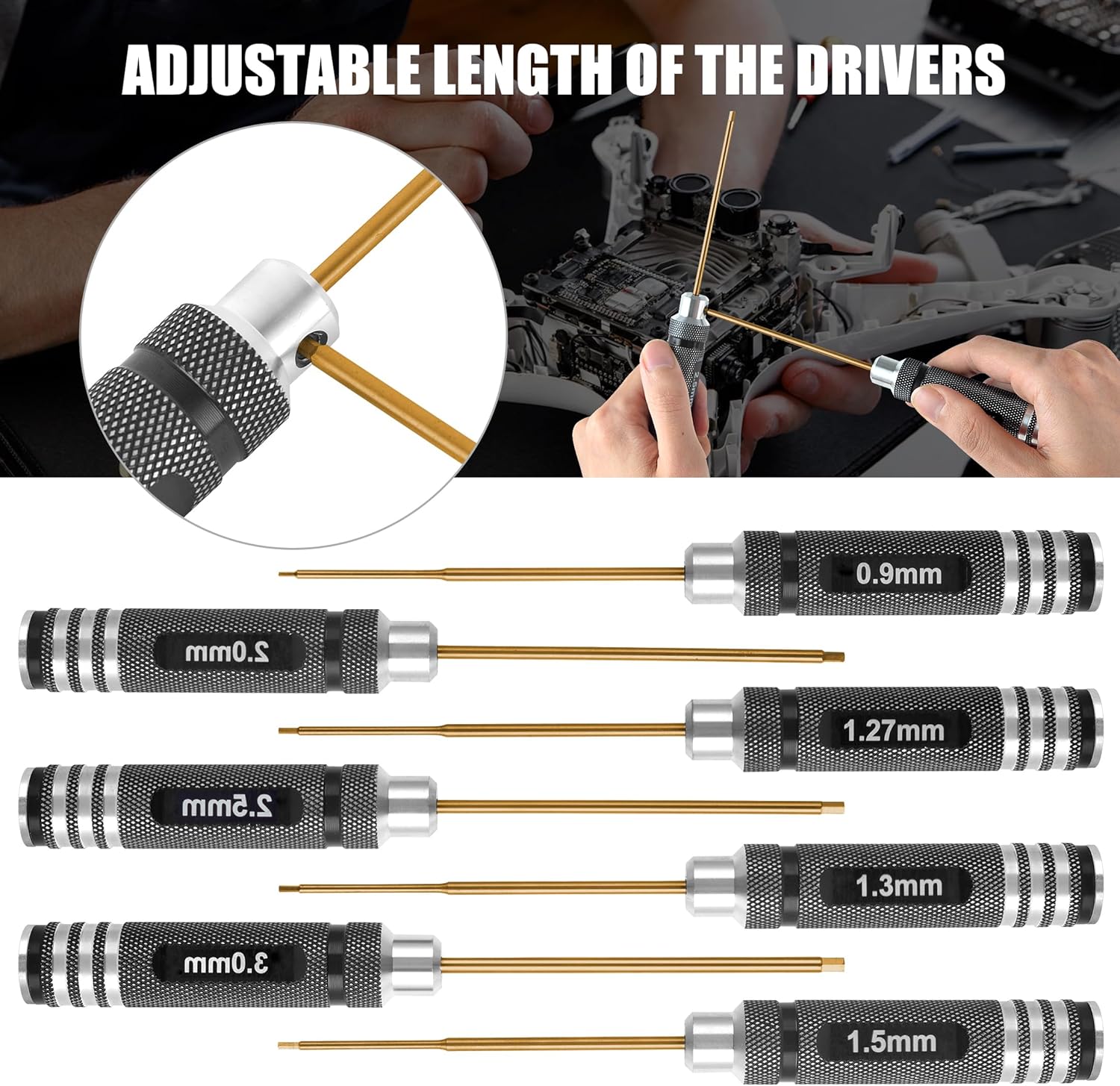 Professional RC Titanium Plated Ti Coated Hex Screwdriver Set - 7PCS Precision Hexagon Allen Kit (0.9-3.0mm) for RC Car, Drone, Helicopter, Durable RC Tool Kit - Image 3