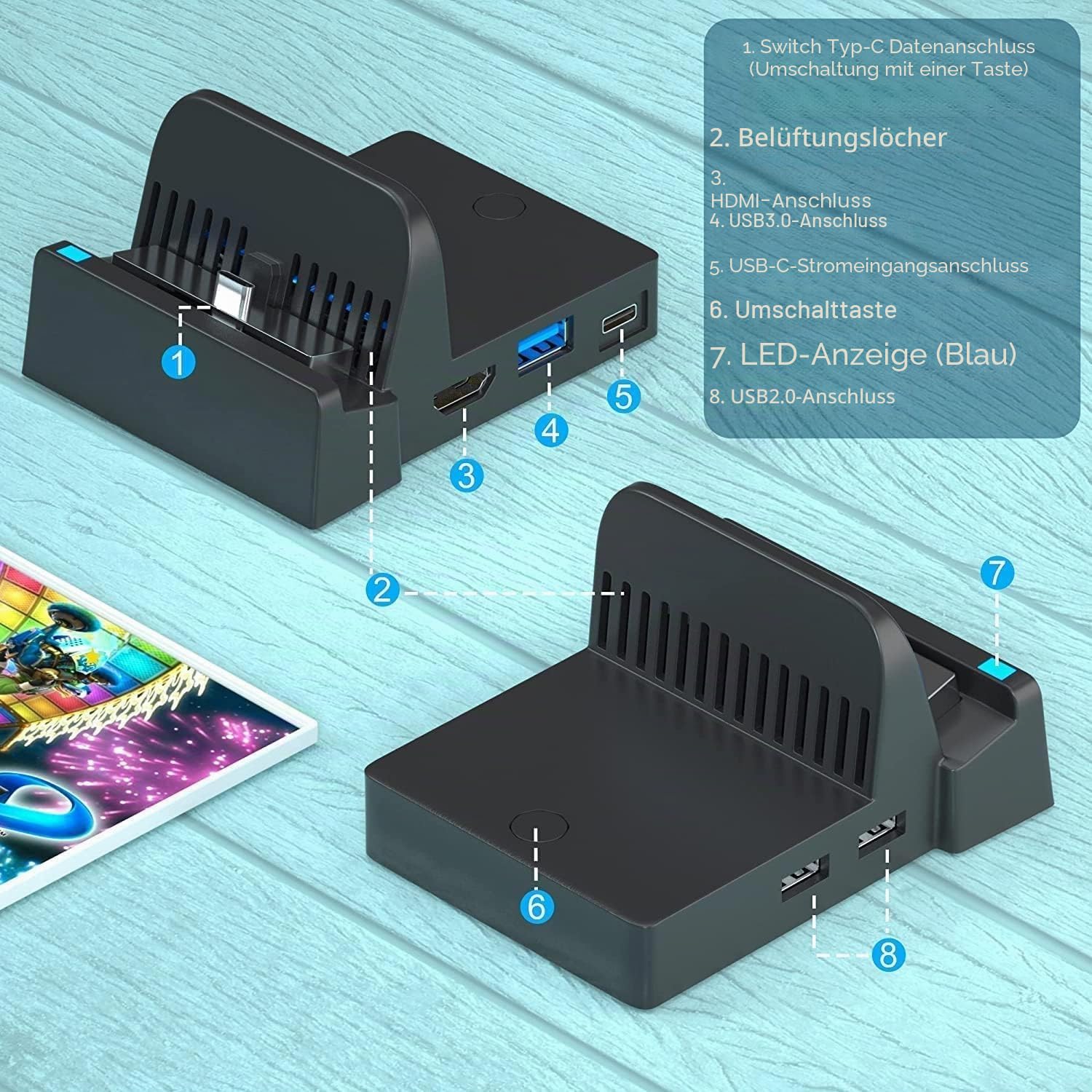 Ponkor Switch TV Docking Station, S Witch/S Witch OLED TV Dock Ladestation, S Witch/S Witch OLED 4K HDMI Adapter Ladestation mit 4K HDMI Schnittstelle,USB 3.0 und Type-C Port