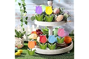 Jetec Spring Tiered Tray Decor | Wooden Tulip Decorations