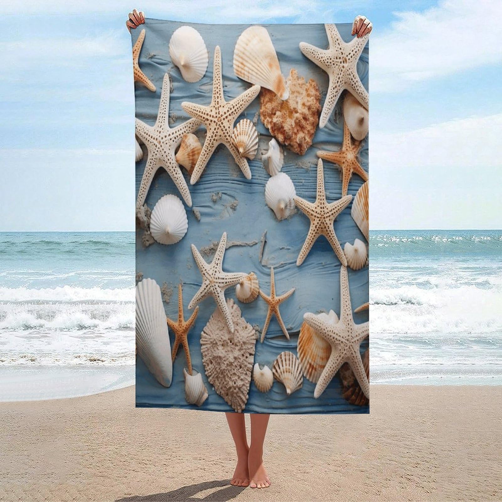 Adfgyerh Unisex Style Shell Starfish Pattern Bath Towels Beach Towel Lightweight Quick Dry, Bath Towel For Travel Sports Pool Swimming Bath Camping Yoga Adults130x80cm