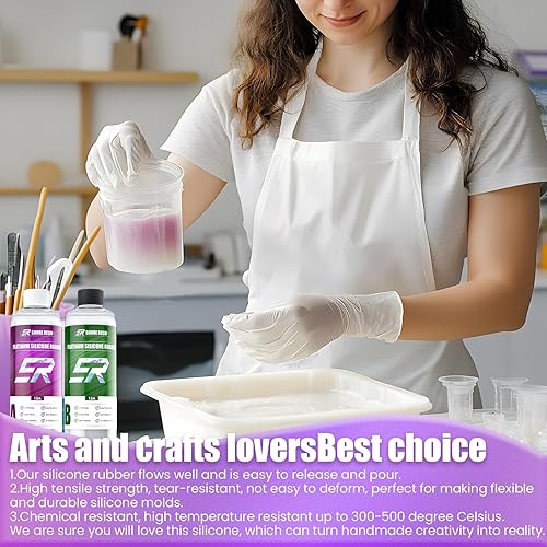 Miniatura 5 de Kit de fabricación de moldes de silicona de 34 onzas, goma de silicona platino 15A, relación de mezcla de silicona líquida 1:1 para moldear moldes