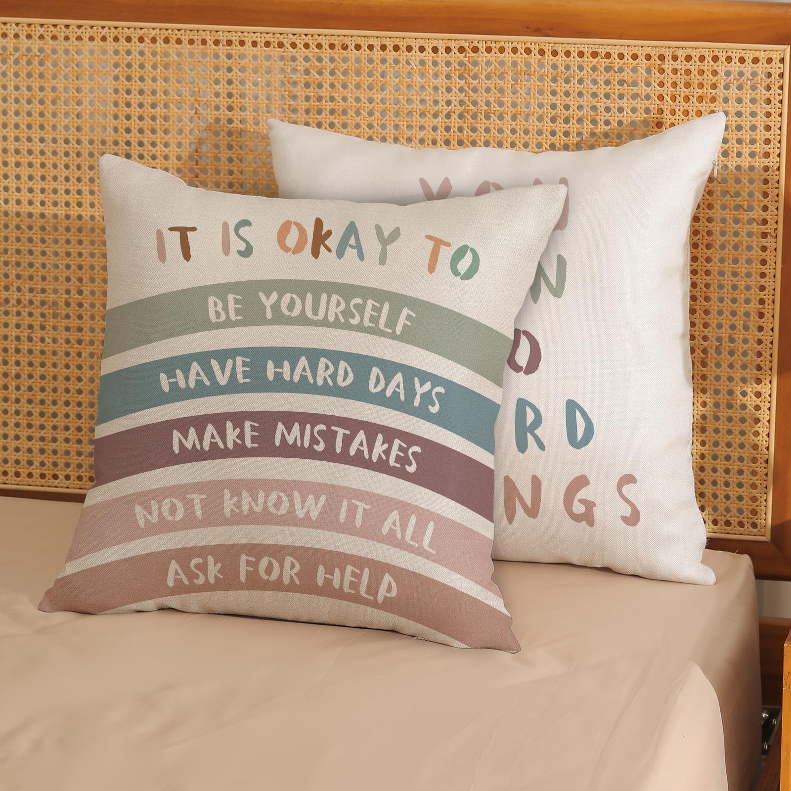 GOLIANDA Rainbow Classroom Pillow Covers 18x18 Set of 2 Boho Preppy Blue Crimson Throw Pillows Aesthetic Inspirational Quotes Pillowcase Summer Outdoor Decorations Girl Kids Cushion Case for Bed Room