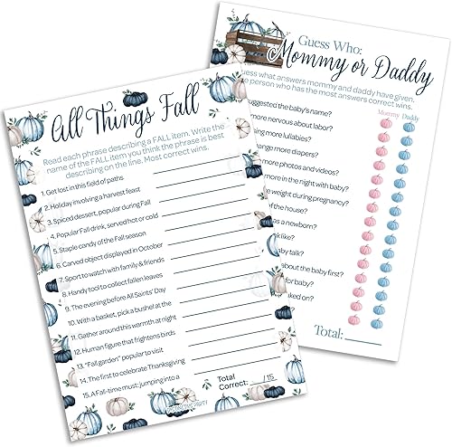 Miniatura 9 de Blue Little Pumpkin Baby Shower - Juego de adivinanzas de imágenes de embarazo de animales y emojis (paquete de 2 juegos), 20 tarjetas de doble