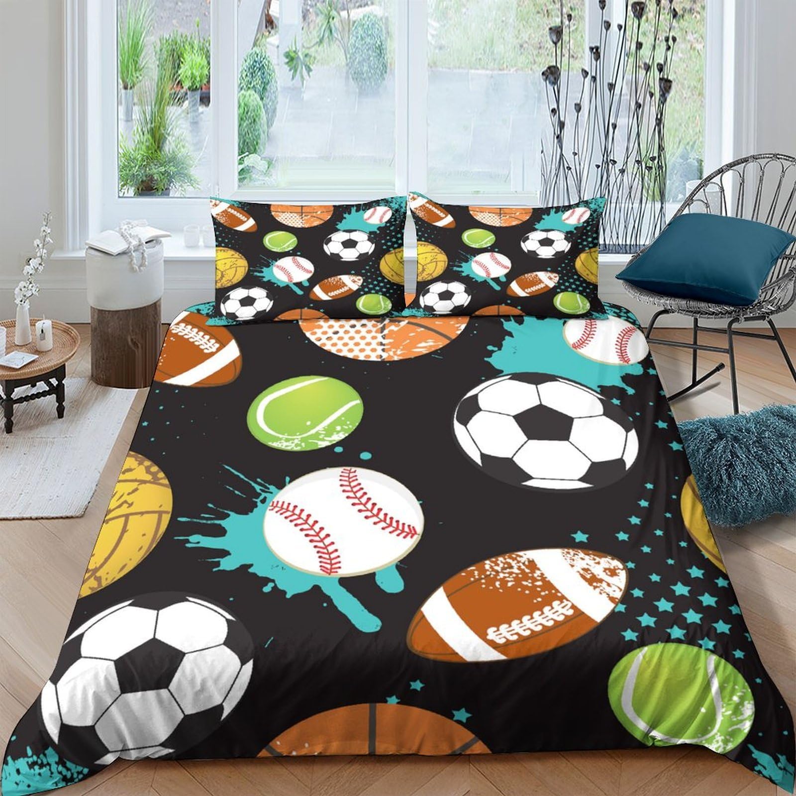 Ctjqhvkz Style-3 3D Printed Sports Ball Fitted Sheet Microfiber Soft Breathable Cartoon Football Mattress Cover For Bedroom Dorm Decor Single（135X200cm）