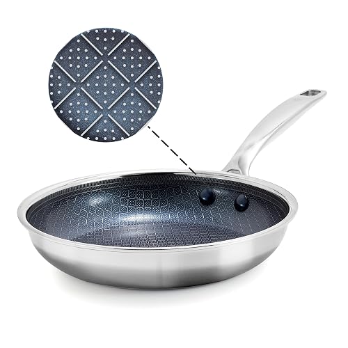 Blue Diamond Hybrid 8' Stainless Steel Nonstick Frying Pan | PFAS-Free Ceramic Nonstick Skillet, Diamond Bond Powerful S
