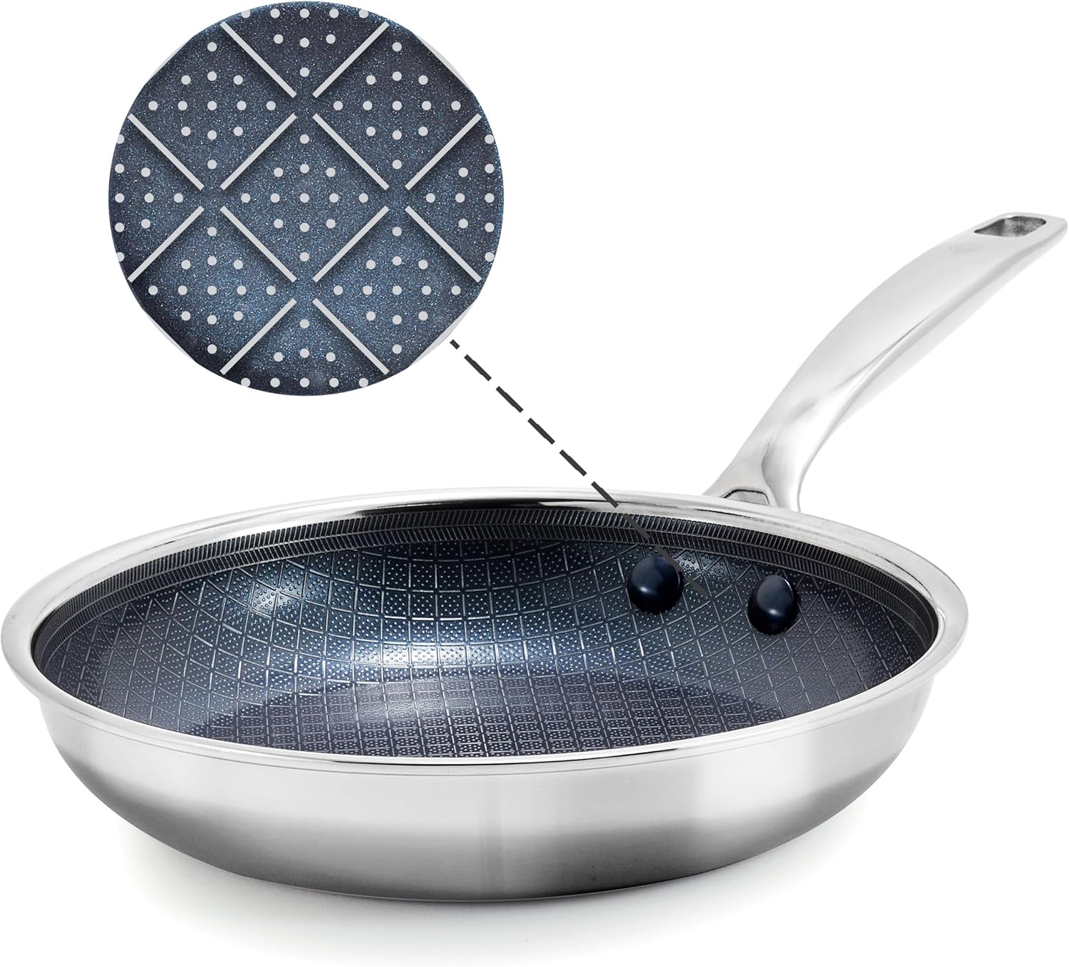 Blue Diamond Hybrid Nonstick Stainless Steel 8” Frying Pan, PFAS-Free Ceramic Skillet, Diamond Bond Powerful Searing, Egg & Omelet Pan, Dishwasher Safe, Stay-Cool Handle, Induction Ready, All Cooktops