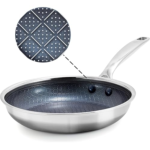 Blue Diamond Hybrid Nonstick Stainless Steel 10” Frying Pan, PFAS-Free Ceramic Diamond Surface Skillet, Diamond Bond Powerful Searing, Dishwasher Safe, Stay-Cool Handle, Induction Ready, All Cooktops