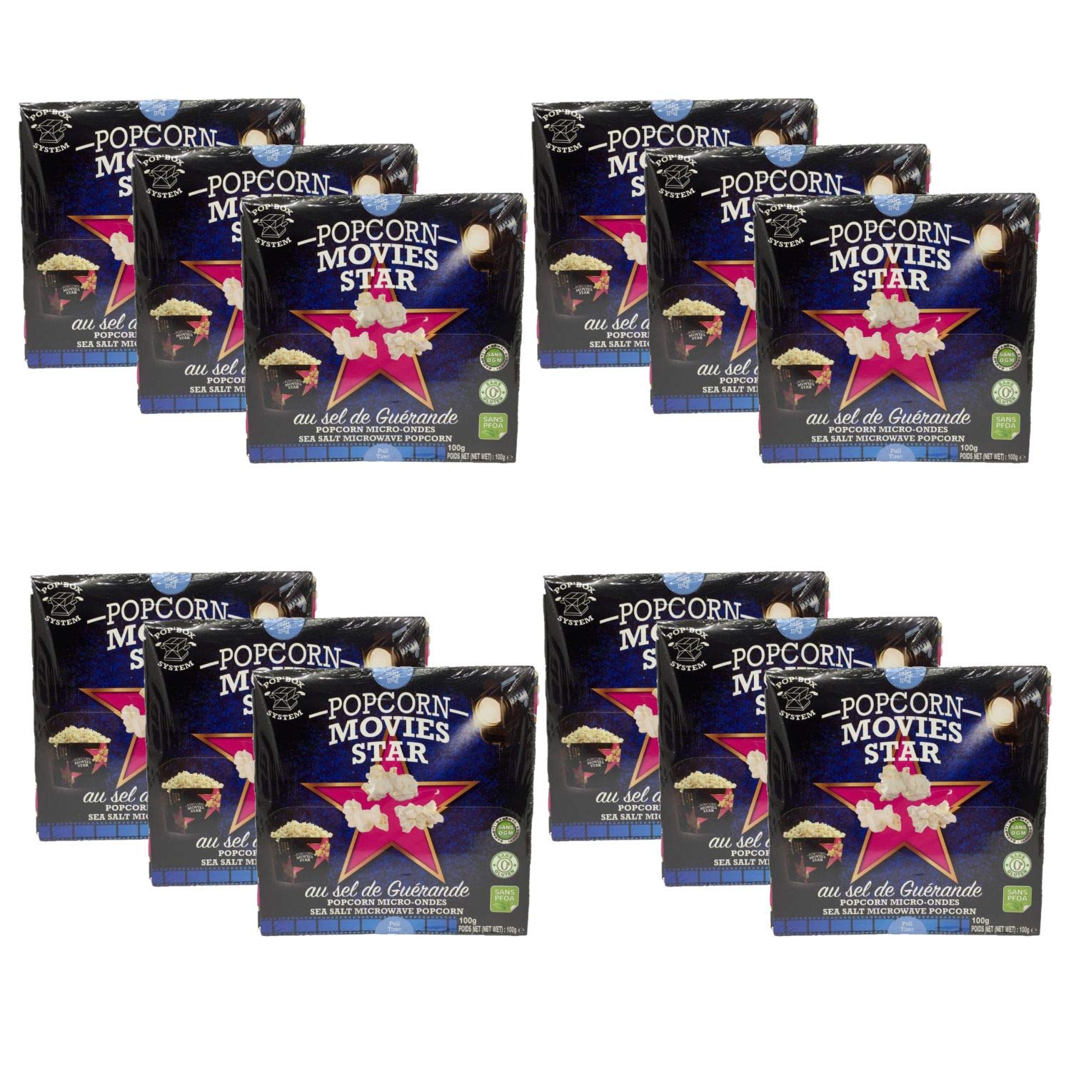Lot 12x Pop corn sel de Guérande micro-ondes - Movies Star - boîte 100g