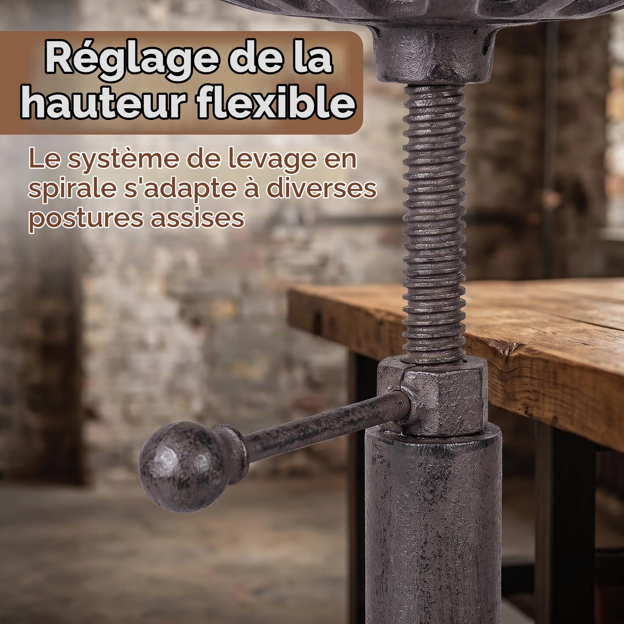 Topower Tabouret de Bar Industriel de Ferme - Tabouret de Tracteur de Fonte, Taille réglable, siège pivotant, Chaise de Barre de Petit déjeuner