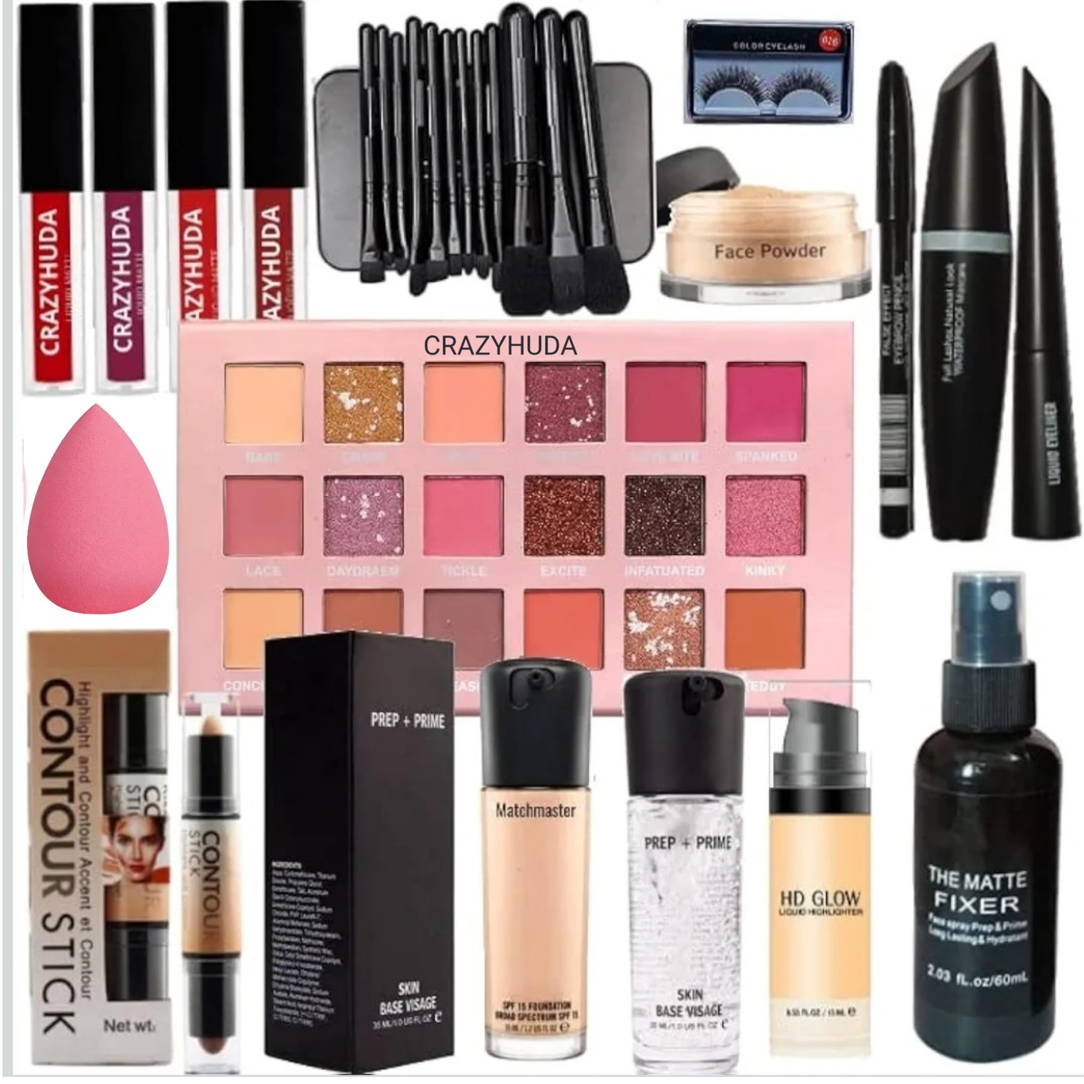 Crazy Huda Professional Waterproof Makeup Kit Set With All Products For All Types Of Skin For Girls & Women Multicolor, 1 Count