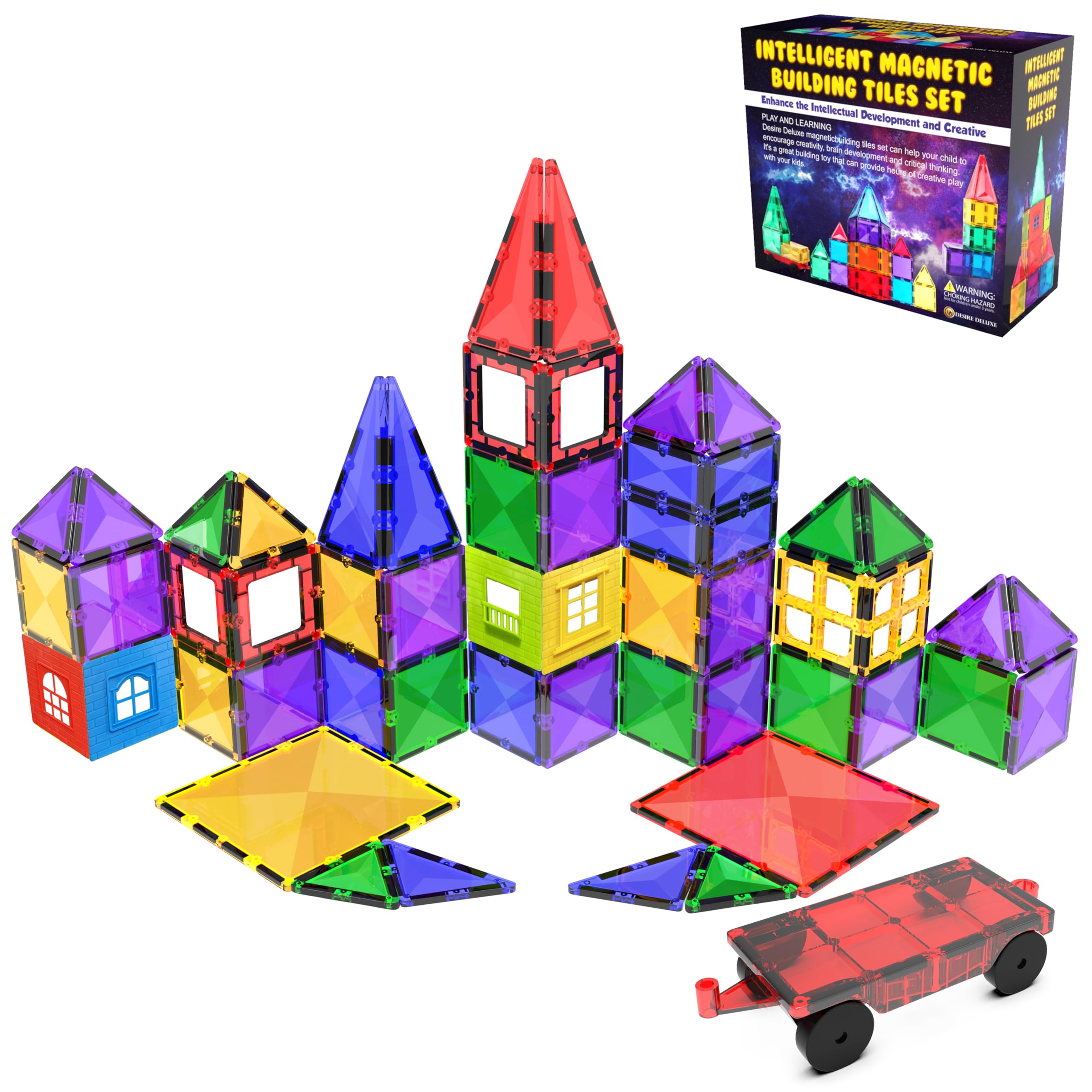 Desire Deluxe Magnetic Building Blocks Tiles STEM Toy Set 57PC – Kids Learning Educational Construction Toys for Boys Girls Present Age 3 4 5 6 7 Year Old - Gift