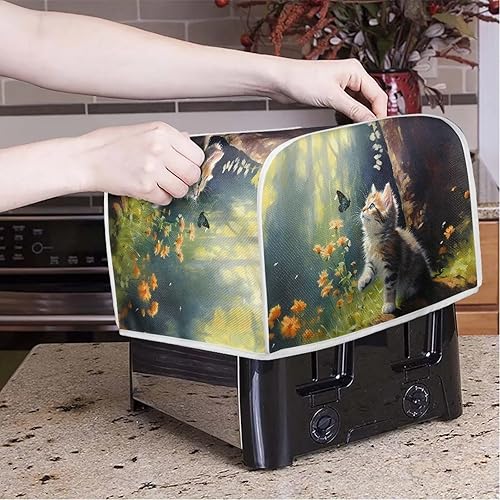 Miniatura 10 de Baxinh Girasol vaca impreso tostadora cubierta 2 rebanada fabricante de pan cubierta, Anti huella digital horno polvo cubierta, pequeño aparato de