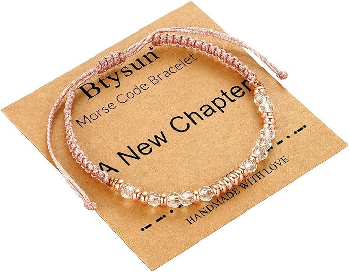 Btysun Morse Code Bracelets for Women Christmas Gift Stocking Stuffers for Teens Pink Braided Bracelets Inspirational Best Friend Birthday Gifts for Her High School Graduation Gifts for Her 2025 Mom Bracelet Jewelry