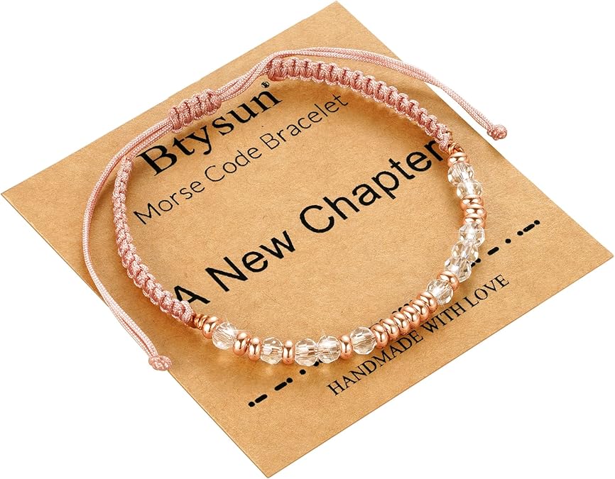 Btysun Morse Code Bracelets for Women Christmas Gift Stocking Stuffers for Teens Pink Braided Bracelets Inspirational Best Friend Birthday Gifts for Her High School Graduation Gifts for Her 2025 Mom Bracelet Jewelry
