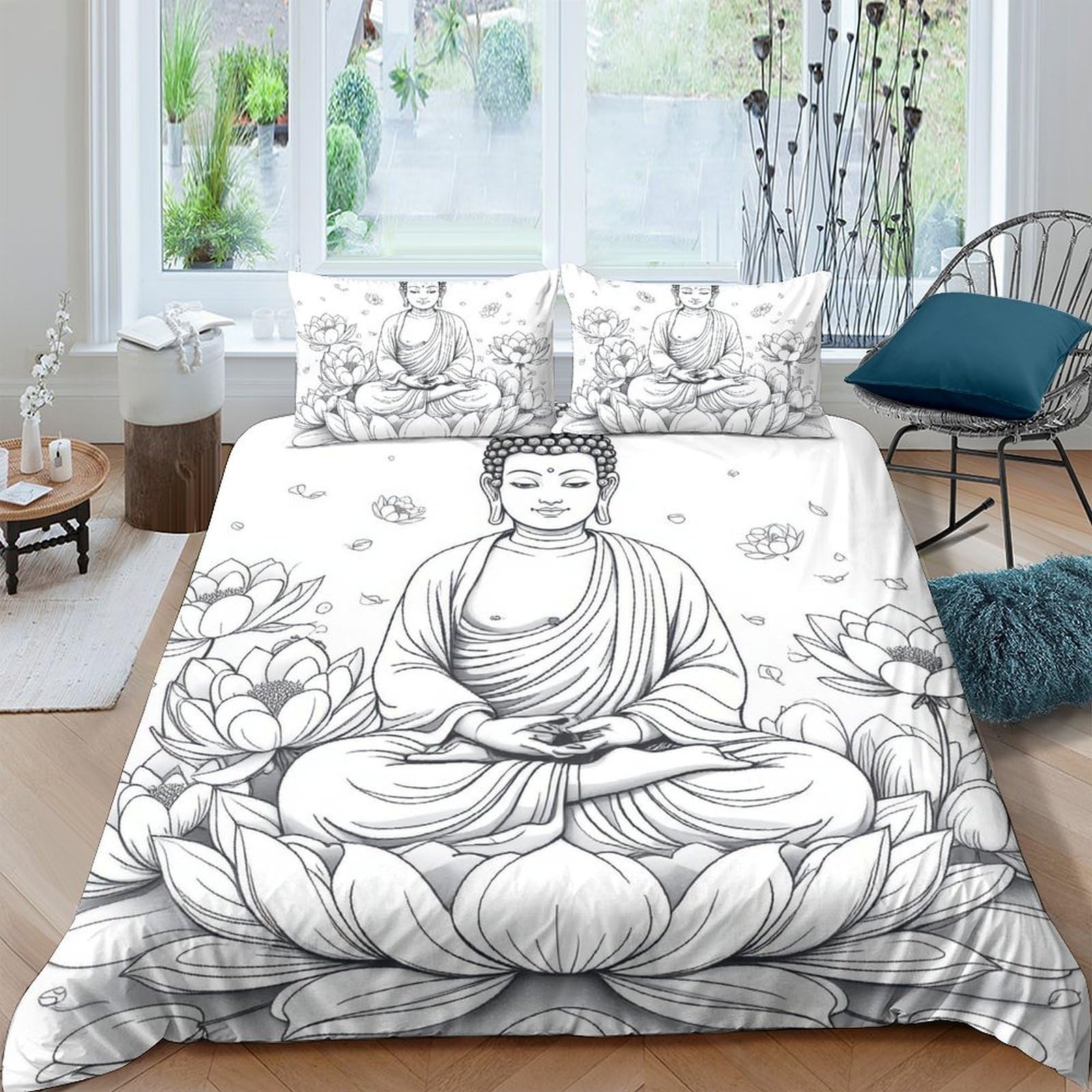 Ctjqhvkz Style-2 3D Printed Buddha Lotus Fitted Sheet Microfiber Soft Breathable Zen Mandala Bed Cover For Bedroom Dorm Mattress Decor Single（135X200cm）
