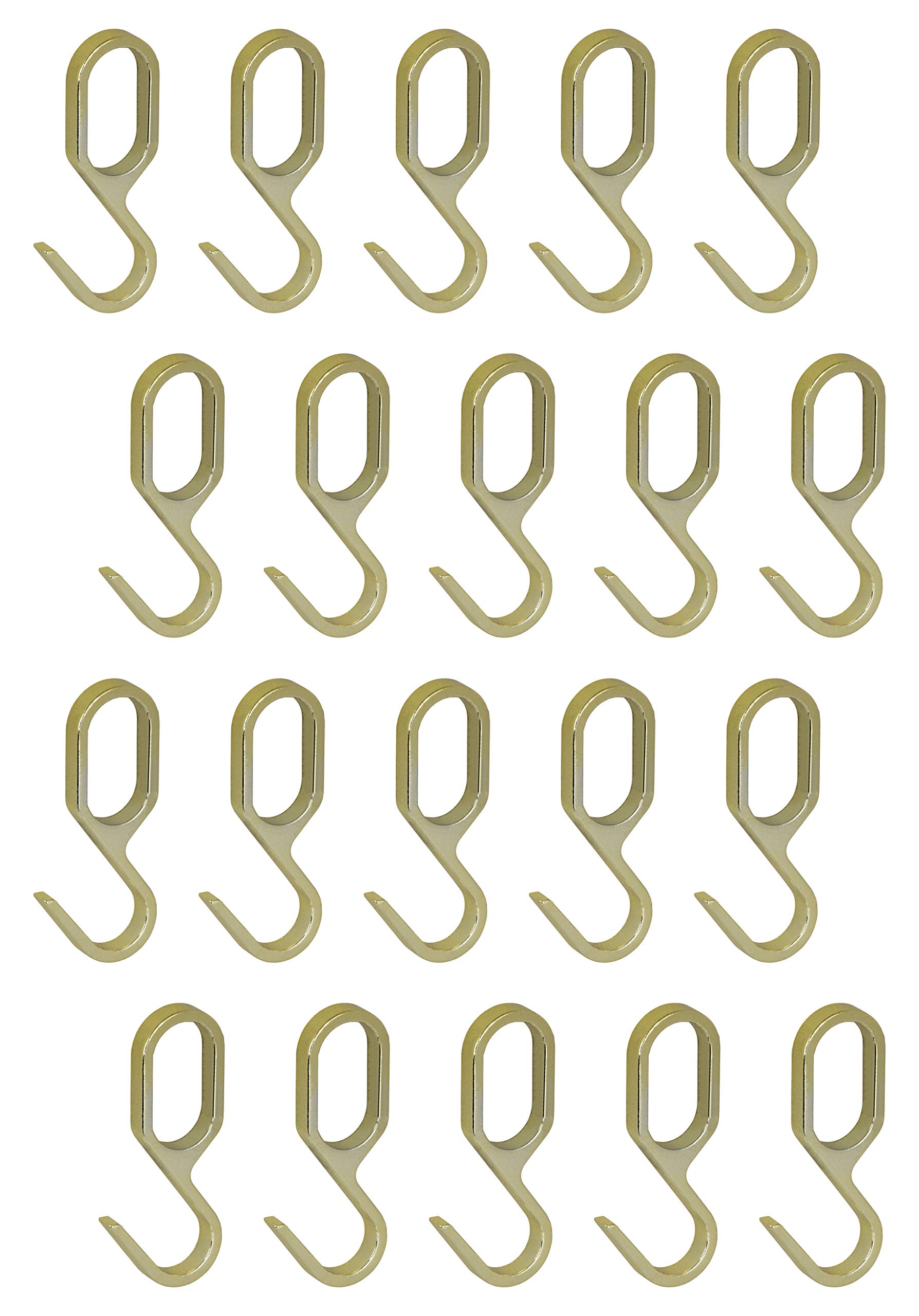 Gedotec Einhängehaken für Schrankstange Oval Schrankrohr | S-Haken Metall Messing Gold-Optik | Garderoben-Haken für Kleiderstange 30x15 mm | 20 Stück | Design Kleiderhaken Aufhänger für Möbel-Stangen