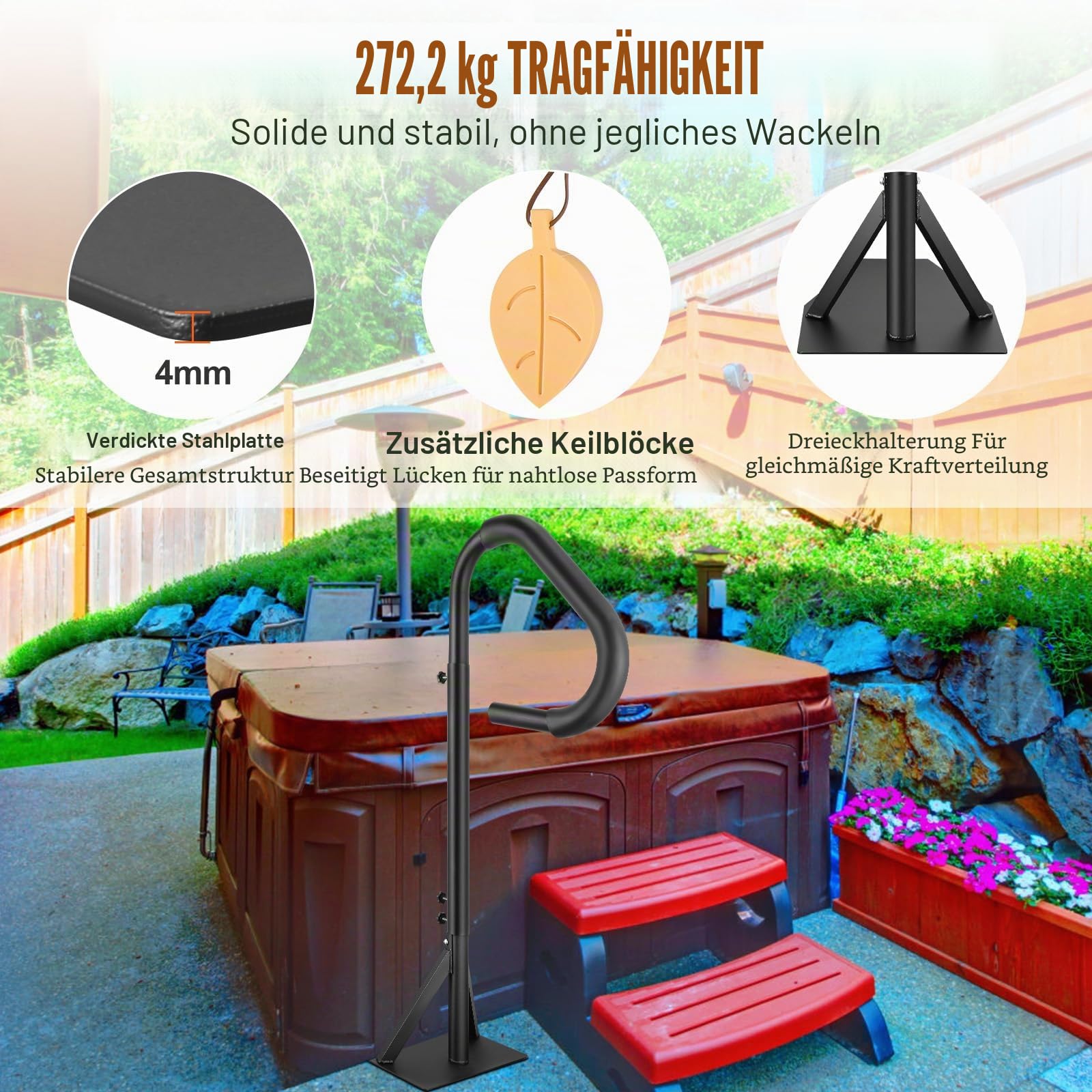 VEVOR Whirlpool Handlauf 272kg Tragfähigkeit Spa-Geländer aus Aluminiumlegierung Pool Handlauf Höhenverstellbar von 122,92 bis 160cm Haltegriff Einstiegshilfe 360° drehbar für Schwimmbäder Whirlpools