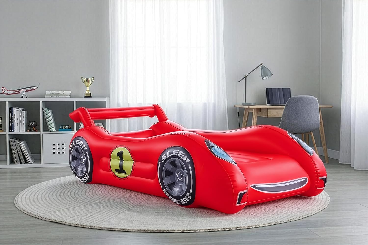 Air Candy Sleep Racer Dream Car Inflatable Kids Bed with LED Night Light Glow – Red Race Car Air Mattress for Kids Sleepovers, Naps & Travel, Ages 3–12