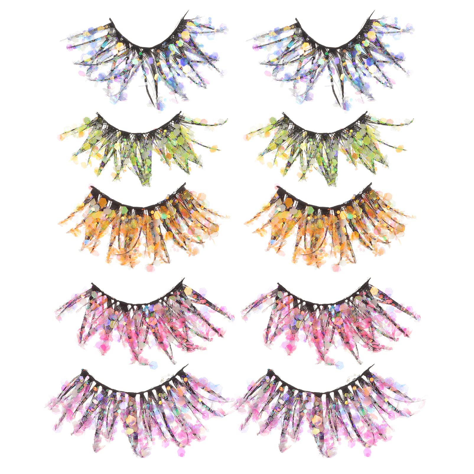 Ciglia Finte 3d 25mm Colorate Fosforescenti Glitter, 5 Paia