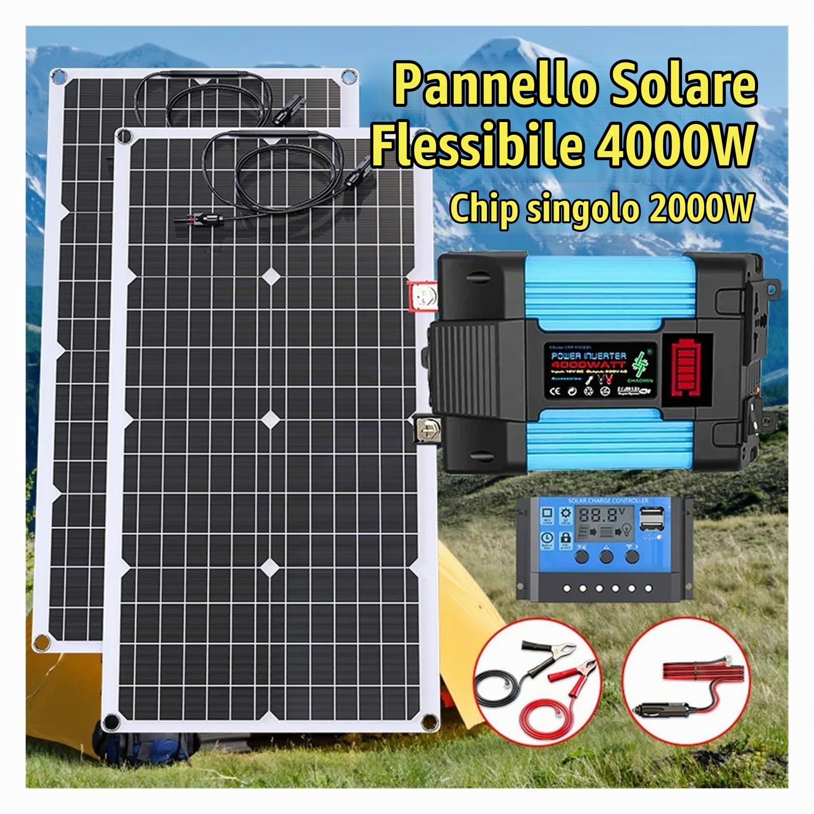 Kit solare da 6000 W: pannelli solari flessibili + inverter intelligente da 12 V e doppio voltaggio (110 V/220 V) – Pronto for casa/campeggio(220V 6000W kit)