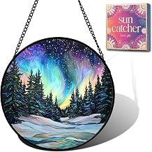 Northern Lights Acrylic Suncatcher Faux Stained Glass Window Hanging 6.3" | Birthday Gifts for Women Nana Sisters, Mothers Day Gifts for Mom Grandma, Christmas Stocking Stuffer Sun Catchers Home Decor
