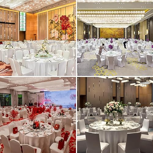 Miniatura 7 de Kesfey Manteles redondos de 90 pulgadas, color blanco, 2 paquetes de manteles de poliéster antimanchas y arrugas, manteles de tela de alta densidad