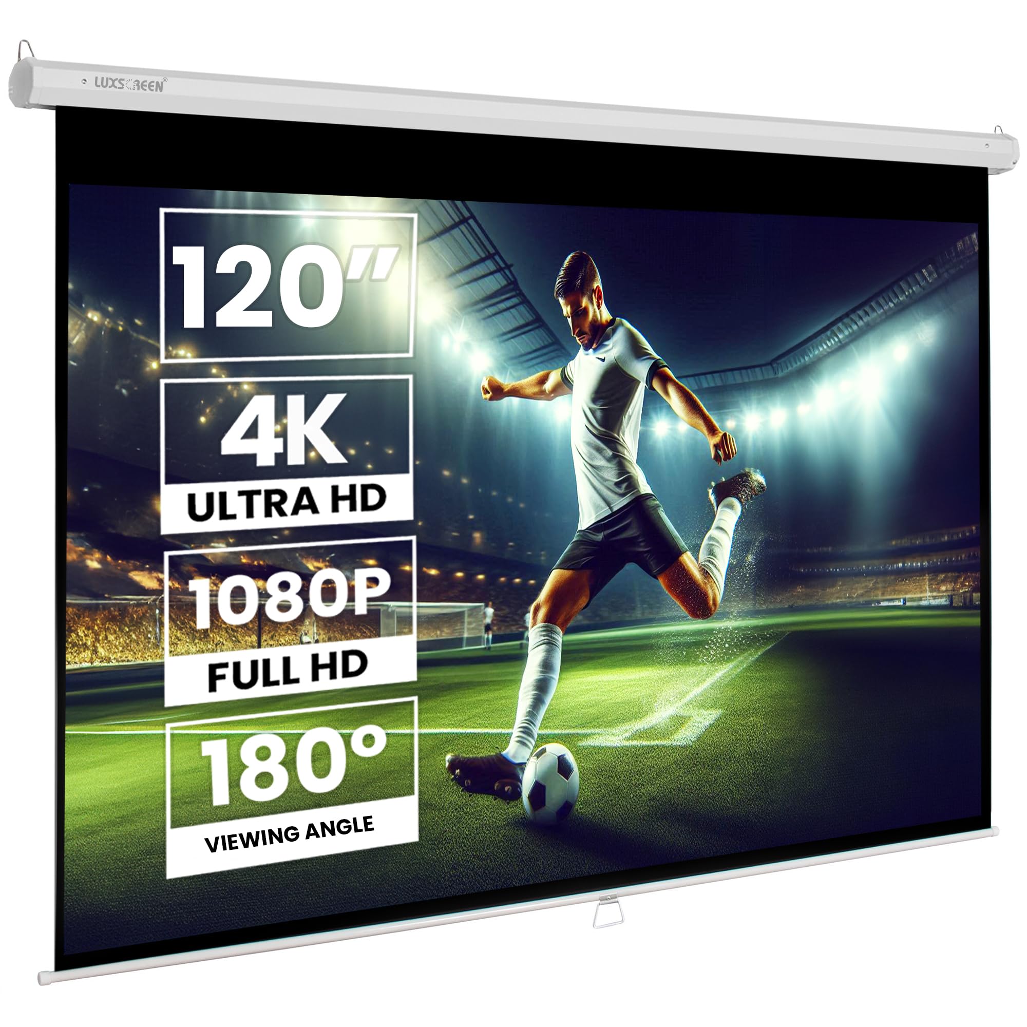 Luxscreen Manual Mural Projection Screen Matte White Surface High Brightness Compatible 4K 1080p Suitable for 4:3 and 16:9 Black Edge (264 x 150 cm Pro)