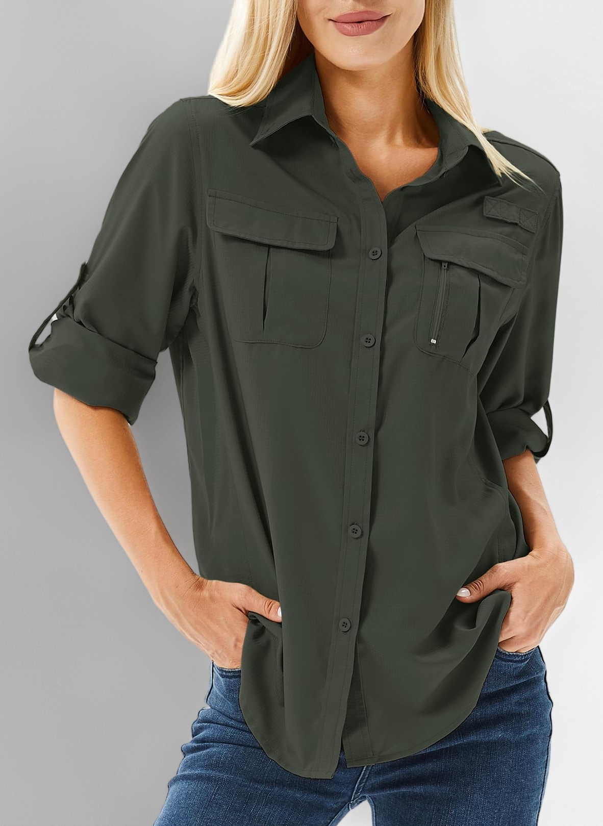 Toumett Women's UPF 50 Shirts Long Sleeve Sun Protection UV Safari Shirts Outdoor Quick Dry Fishing Hiking Travel Shirts