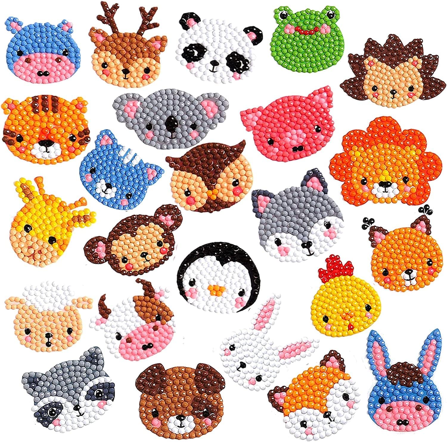 24 Pcs 5D DIY Kids Animal Diamond Painting Stickers Beginner Diamond Painting Kits, Digital