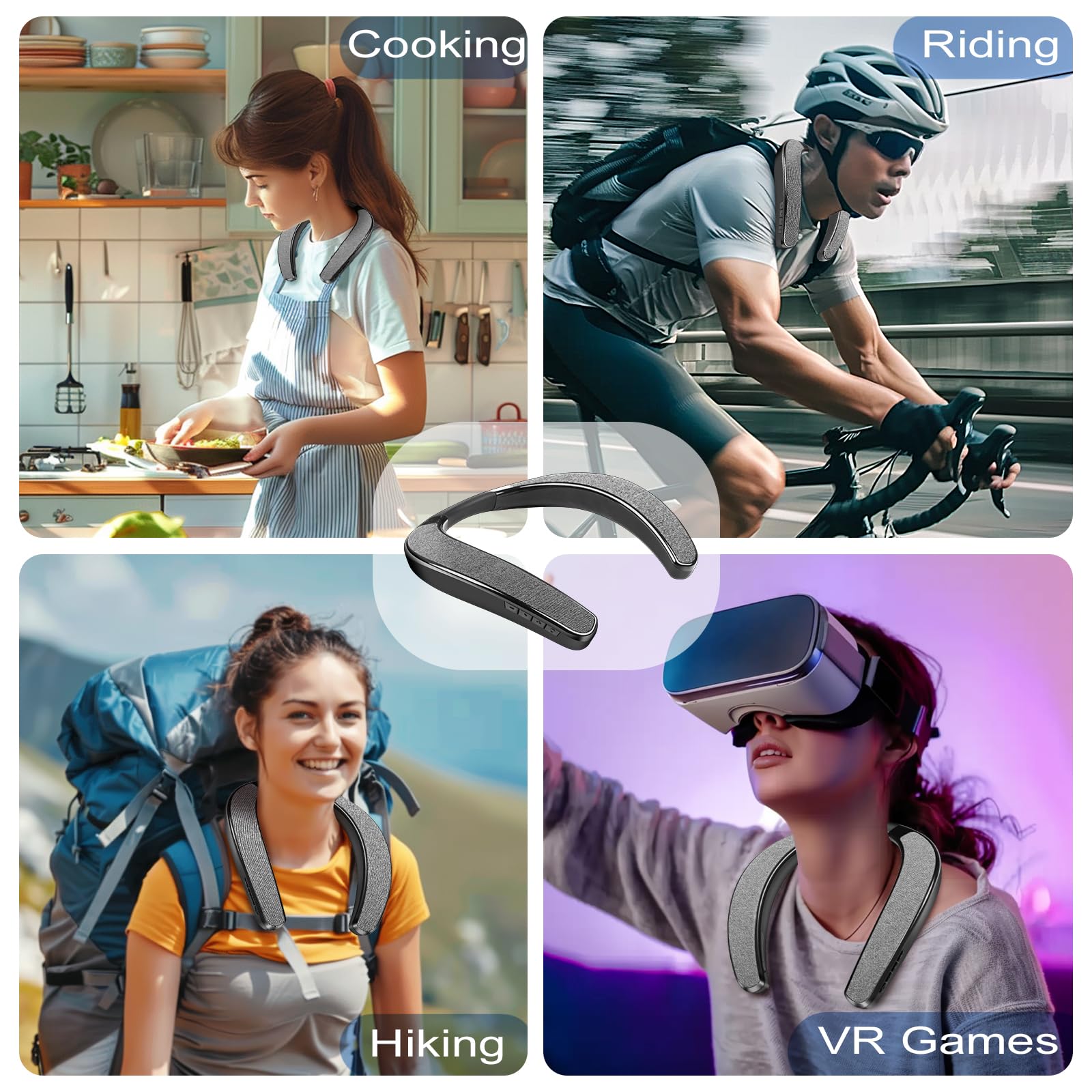 KozyOne Haut-parleur Bluetooth à porter autour du cou, écouteur sans fil avec microphone intégré et fente pour carte TF, 12 heures d’autonomie, son surround stéréo 3D, charge rapide Type-C, pour la