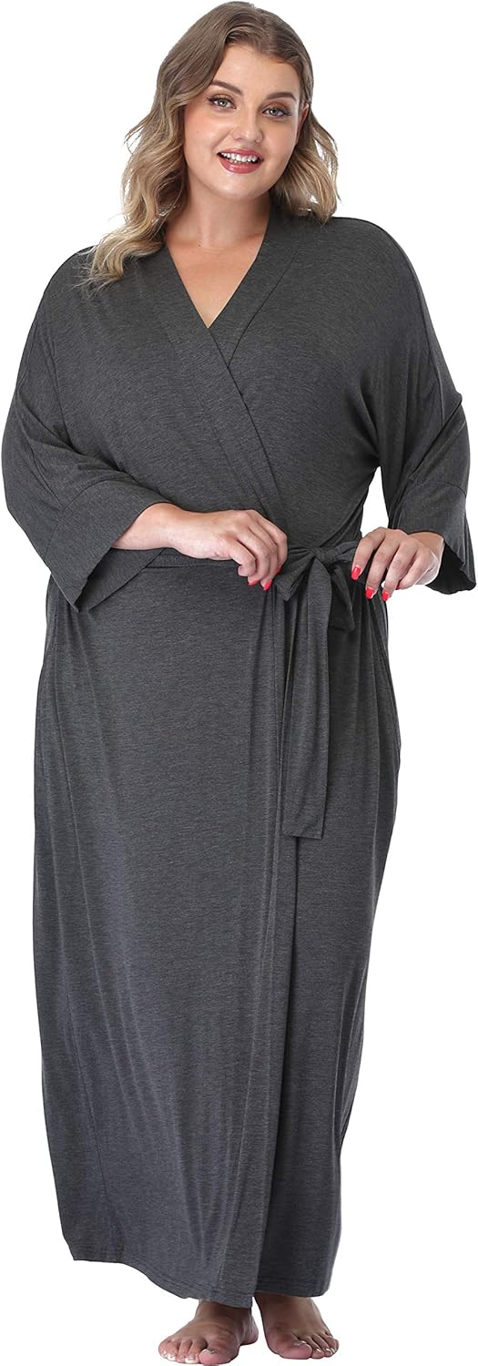 Women's Plus Size Long Robe Full Length Bathrobes Kimono Dressing Gown Sleepwear Maternity Delivery Robes with Pocket - Image 5