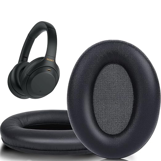Sounce Replacement Earpads Cushions Compatible with Sony WH-1000XM4 (WH1000XM4) Over-Ear Headphones Premium Black Softer Leather Earmuffs with High-Density Noise Cancelling Durable (1 Pair)