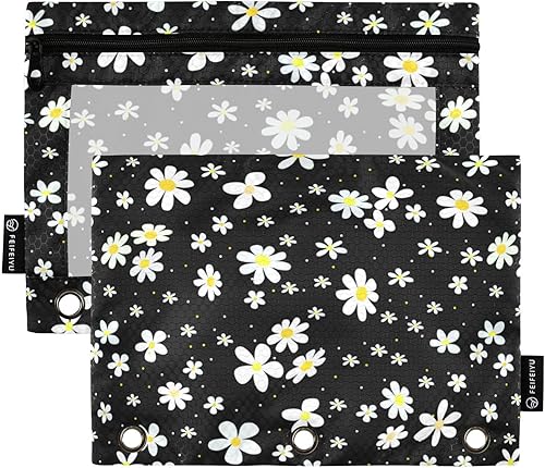 Miniatura 7 de Gredecor Estuche para lápices con 3 anillos Happy Anime Face Eyes con cremallera, 2 unidades, organizador de carpetas transparentes para la escuela
