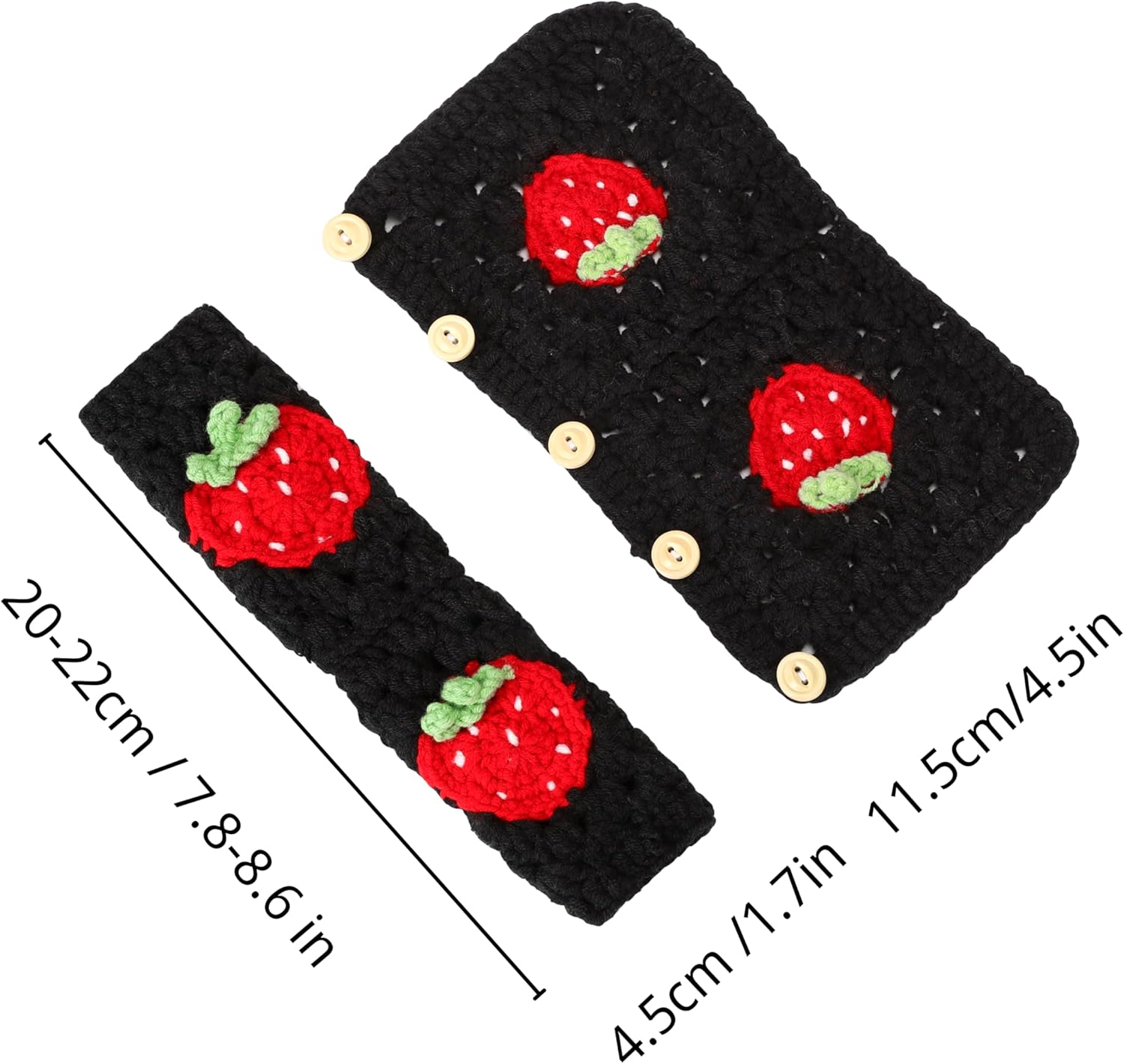 Crochet Steering Wheel Cover Set,Cute Car Steering Wheel Cover Boho 14-15in,Black Strawberry Granny Square, Hippie Car Accessories for Women(Black Strawberry Cover Set)