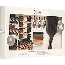 Kit de accesorios para el cabello, elementos esenciales para el d&iacute;a a d&iacute;a para mujeres - Juego de colores neutros de 51 piezas para todo tipo - Corbatas sin da&ntilde;os, clips para garras a prueba de deslizamientos, clips a presi&oacute;n, rasgu&ntilde;os, cepillo Tanglefix
