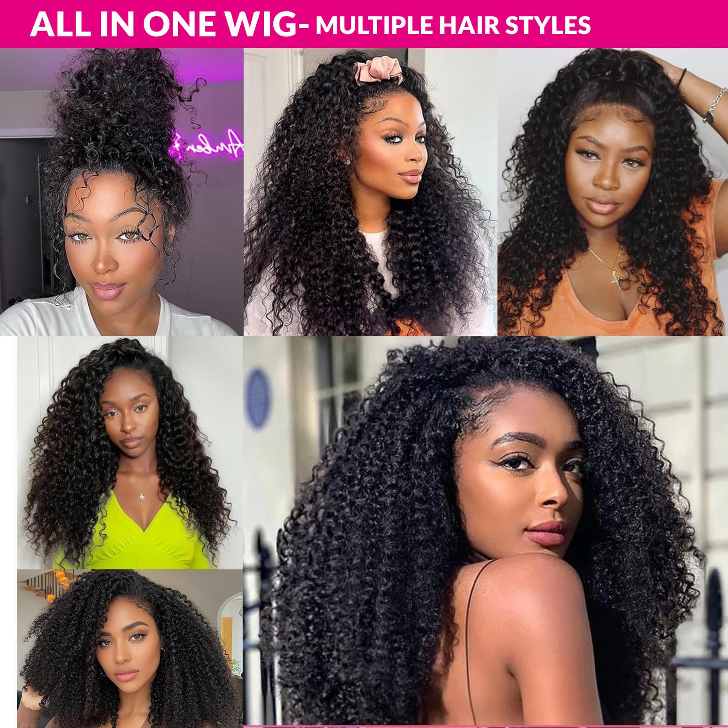 Kinky Curly Half Wig Human Hair 200 Density Glueless Wigs Upgrade 3 IN 1 Half Wig With Drawstring Seamless Clip Ins Flip Over Half Wigs Glueless Headband Wig Beginner Friendly Natural Color 18Inch