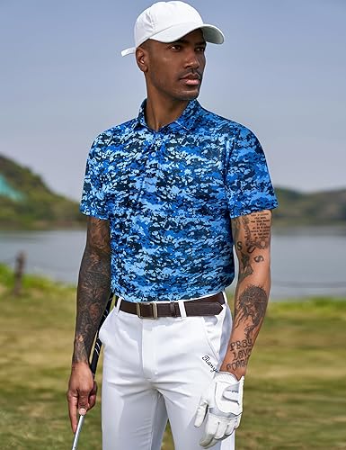 Miniatura 3 de TAPULCO Polo de secado rápido para hombre, diseño de camuflaje, atlético, ligero, transpirable, informal, para golf